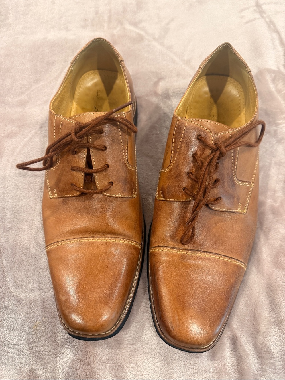 Sandro Moscoloni Men’s Brown Leather Cap Toe Lace-Up Oxford Dress Shoes